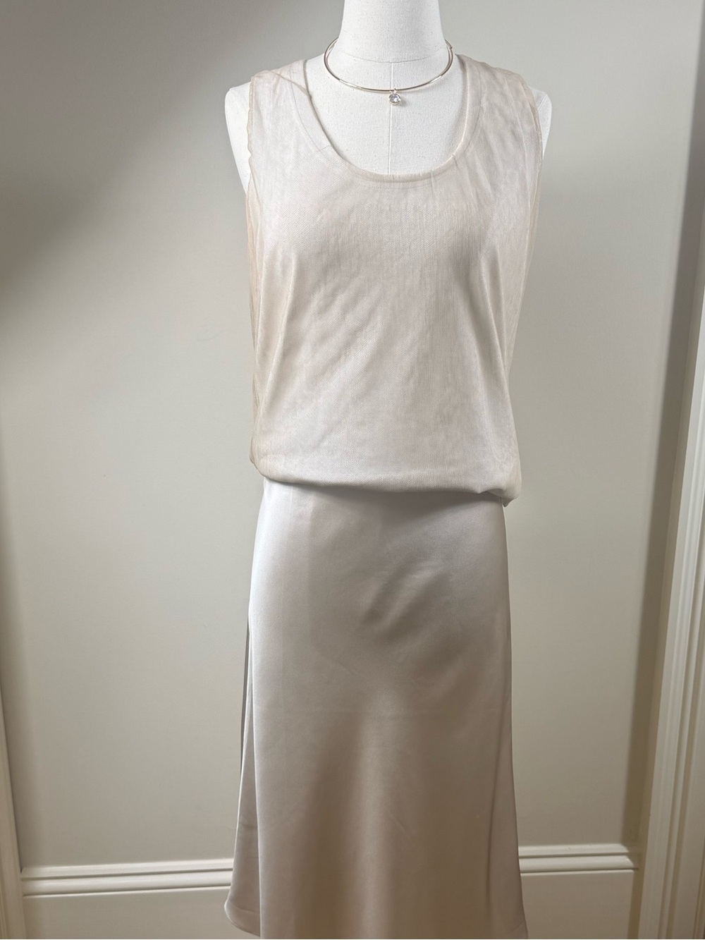 Dolce & Gabbana white tank top with sheer nude overlay